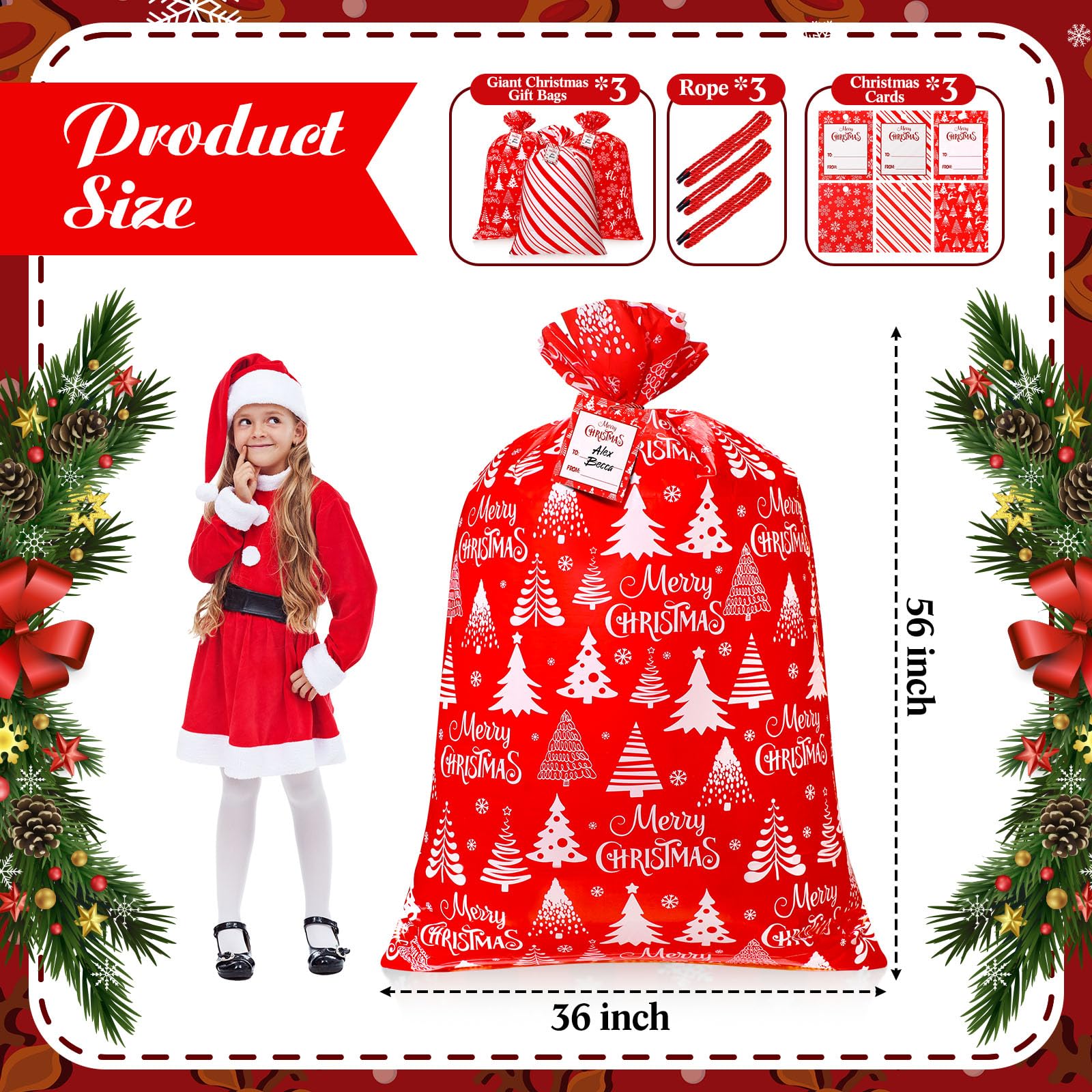 Amazon.com: 3 Pcs Jumbo Christmas Gift Bags 56'' Extra Large